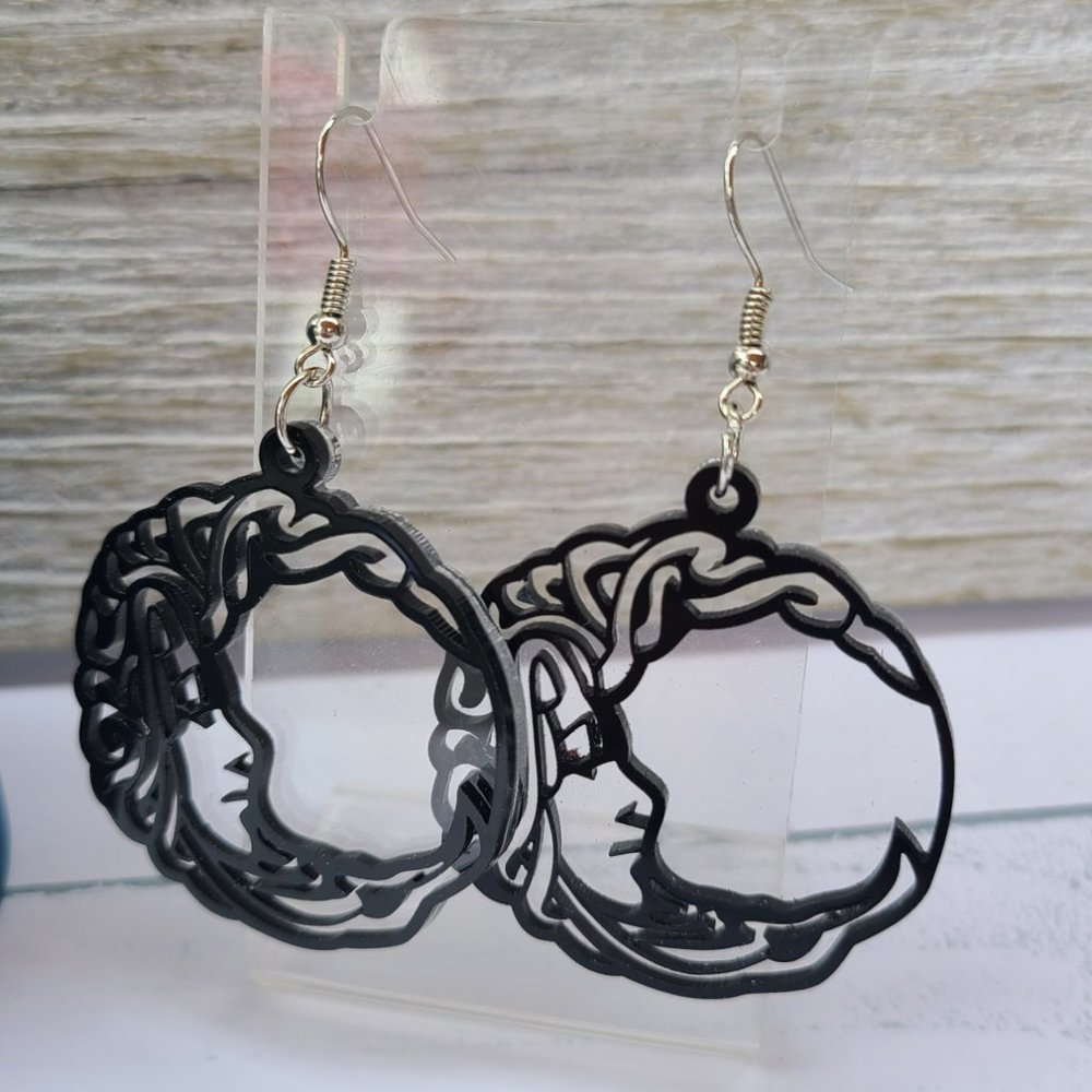 Steampunk Celestial Crescent Moon Lady Face Silhouette Dangle Earrings - Picture 5 of 5